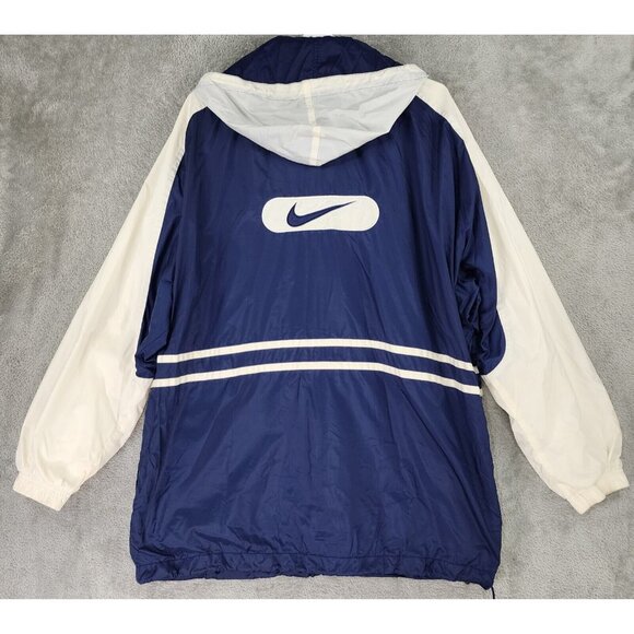 Nike Jacket Mens Medium Blue White Full Zip Hooded Windbreaker 90s Vintage - Picture 2 of 13